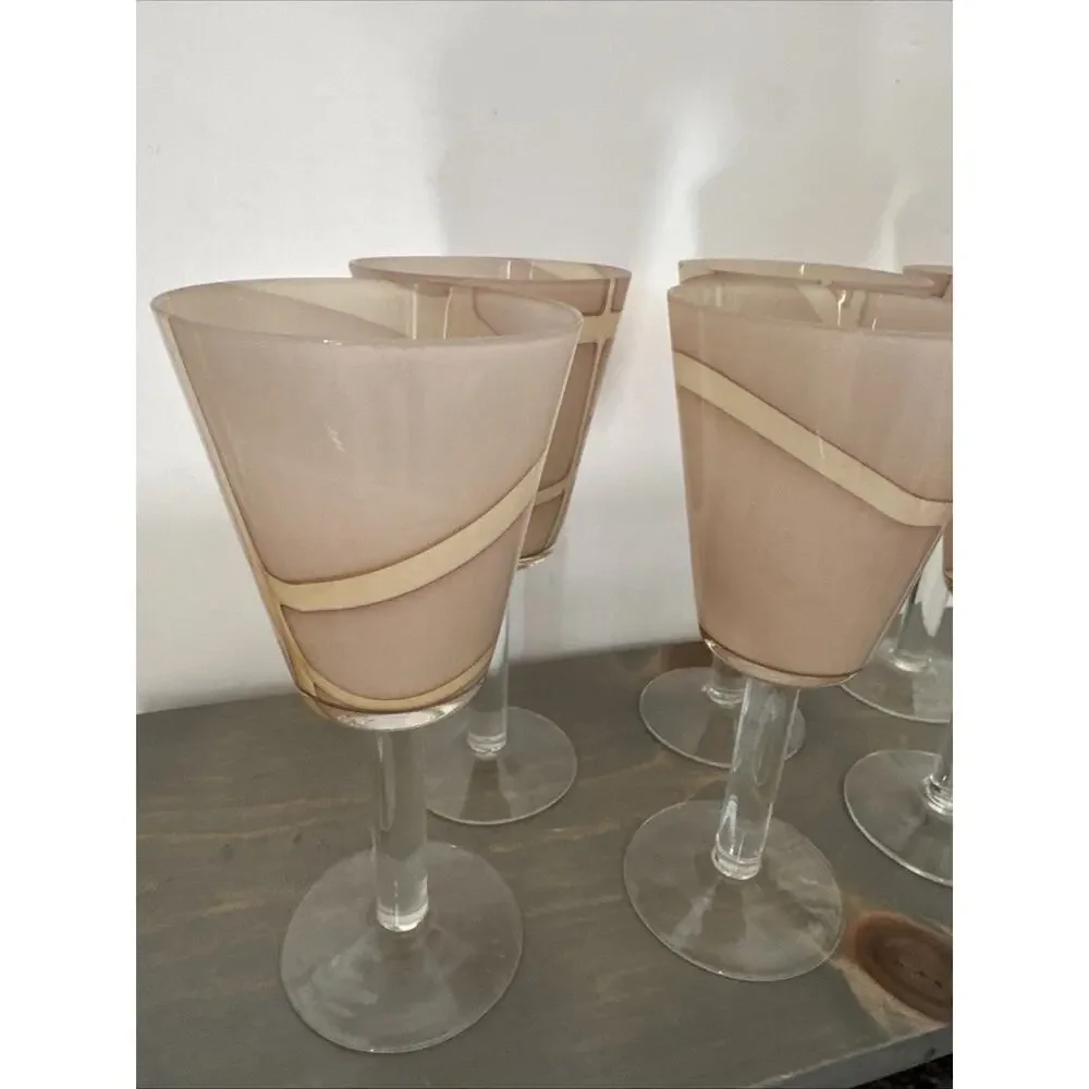 Gorgeous Pier 1 One Imports Italian Art Glass Wine Goblets Stem Handblown Modern